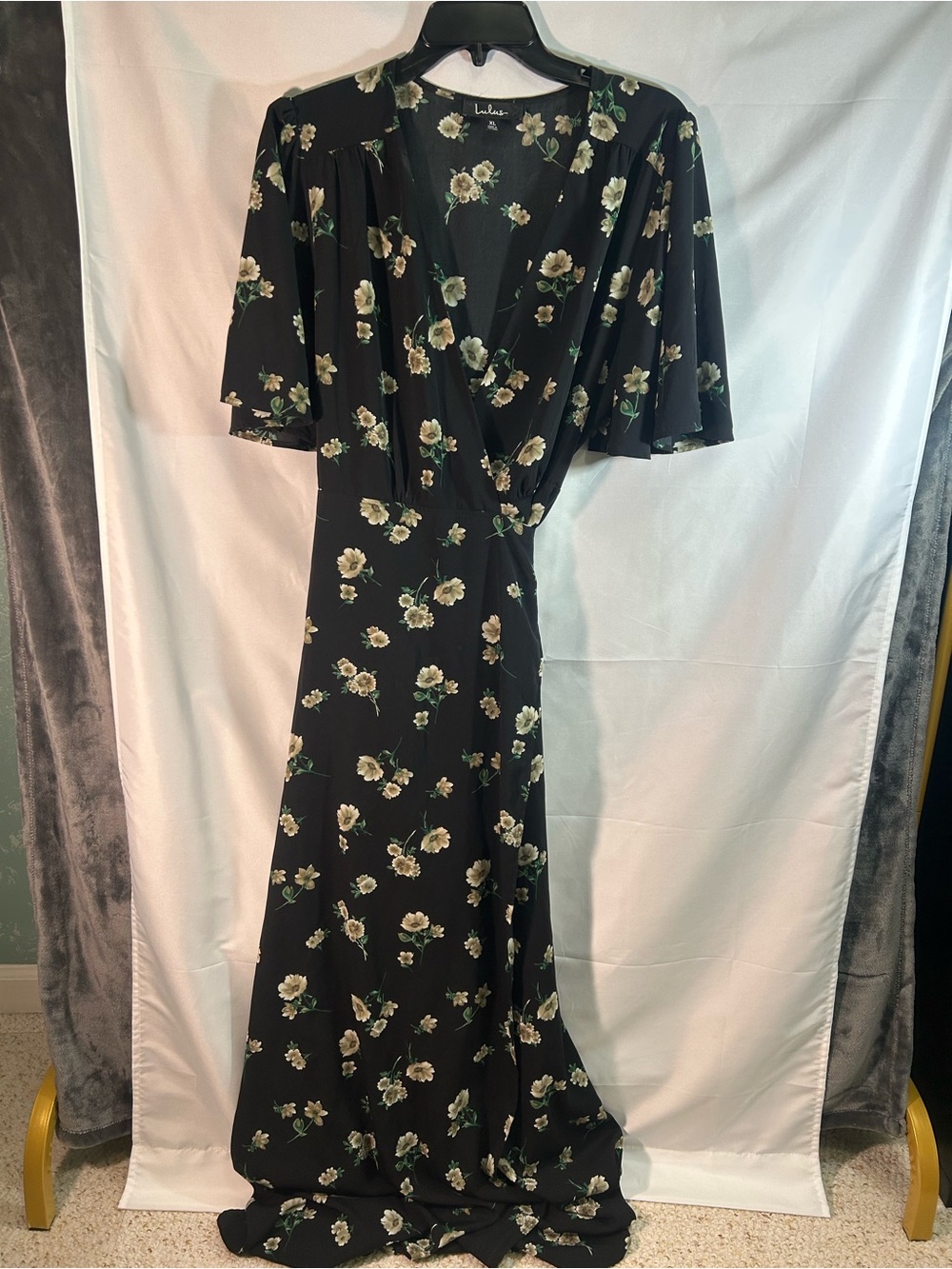 Lulu's Black Floral Wrap-Style Maxi Dress - Picture 5 of 6